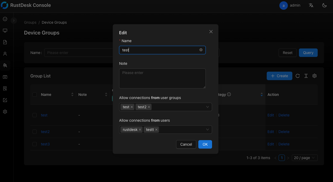 RustDesk Server Pro now supports user-level ACL and device groups in addition of user groups.